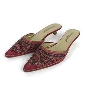 Coldwater Creek Red Sequin Open Back Kitten Heel